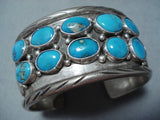 Wonderful Vintage Native American Navajo Blue Gem Turquoise Sterling Silver Bracelet Old-Nativo Arts