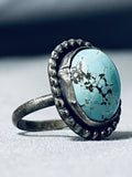 Wonderful Vintage Native American Navajo Blue Gem Turquoise Sterling Silver Ring-Nativo Arts