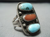 Wonderful Vintage Native American Navajo Blue Gem Turquoise Sterling Silver Ring-Nativo Arts