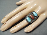 Wonderful Vintage Native American Navajo Blue Gem Turquoise Sterling Silver Ring-Nativo Arts