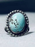 Wonderful Vintage Native American Navajo Blue Gem Turquoise Sterling Silver Ring-Nativo Arts