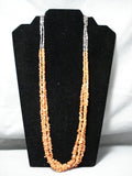 Wonderful Vintage Native American Navajo Coral 3 Strand Sterling Silver Necklace-Nativo Arts