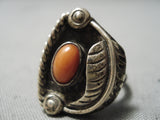 Wonderful Vintage Native American Navajo Coral Sterling Silver Ring Old-Nativo Arts