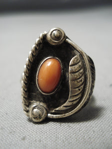 Wonderful Vintage Native American Navajo Coral Sterling Silver Ring Old-Nativo Arts