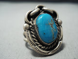 Wonderful Vintage Native American Navajo Old Kingman Turquoise Sterling Silver Ring Old-Nativo Arts