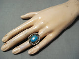 Wonderful Vintage Native American Navajo Old Kingman Turquoise Sterling Silver Ring Old-Nativo Arts