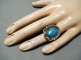 Wonderful Vintage Native American Navajo Old Kingman Turquoise Sterling Silver Ring Old-Nativo Arts