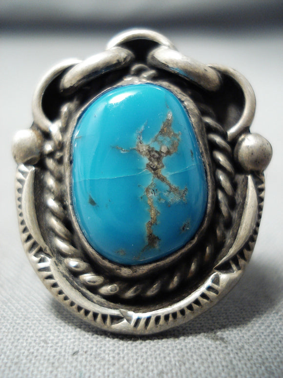 Wonderful Vintage Native American Navajo Old Kingman Turquoise Sterling Silver Ring Old-Nativo Arts