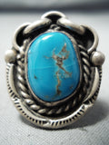 Wonderful Vintage Native American Navajo Old Kingman Turquoise Sterling Silver Ring Old-Nativo Arts