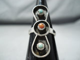 Wonderful Vintage Native American Navajo Turquoise & Coral Sterling Silver Ring Old-Nativo Arts