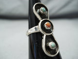 Wonderful Vintage Native American Navajo Turquoise & Coral Sterling Silver Ring Old-Nativo Arts