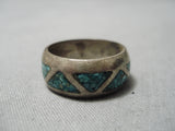 Wonderful Vintage Native American Navajo Turquoise Inlaid Sterling Silver Thick Ring Old-Nativo Arts