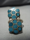 Wonderful Vintage Zuni Native American Turquoise Sterling Silver Ring Old-Nativo Arts