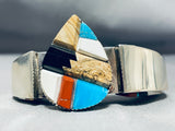 Wow Side Inlay Advanced Technique Native American Navajo Turquoise Sterling Silver Bracelet-Nativo Arts