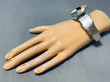 Wow Side Inlay Advanced Technique Native American Navajo Turquoise Sterling Silver Bracelet-Nativo Arts