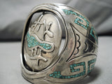 Rotating Medallion Vintage Native American Navajo Wide Sterling Silver Turquoise Bracelet-Nativo Arts