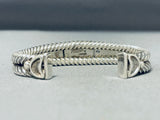 Important Vintage Native American Navajo Ray Tracey Turquoise Sterling Silver Wire Bracelet-Nativo Arts