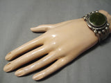 Best Vintage Native American Navajo Verdy Jake Moss Green Turquoise Sterling Silver Bracelet-Nativo Arts