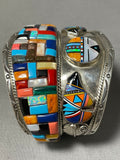 Pone Of The Most Intricate Native American Zuni Turquoise Sterling Silver Inlay Bracelet-Nativo Arts