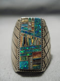 Breathtaking Vintage Native American Navajo Shell Inlay Opal Sterling Silver Ring-Nativo Arts