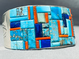 One Of The Best Native American Navajo Turquoise Coral Sterling Silver Bracelet-Nativo Arts