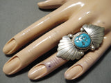 Important Huge Vintage Native American Navajo Turquoise Double Flank Sterling Silver Ring-Nativo Arts