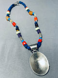 Remarkable Dancing Kokopelli Native American Navajo Lapis Sterling Silver Necklace-Nativo Arts