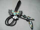 Native American Biggest Best Vintage Santo Domingo Turquoise Inlay Sterling Silver Bolo Tie-Nativo Arts