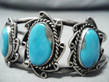 Superior Vintage Native American Navajo Bisbee Turquoise Sterling Silver Bracelet Old-Nativo Arts