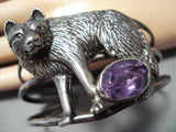 Detailed!! Vintage Native American Navajo Wolf Sterling Silver Amethyst Bracelet Cuff-Nativo Arts