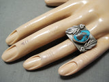 So Unique! Vintage Native American Navajo Old Deposit Turquoise Sterling Silver Feather Ring-Nativo Arts