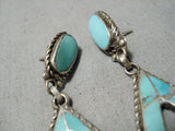 Amazing Vintage Zuni Native American Blue Gem Turquoise Sterling Silver Earrings-Nativo Arts