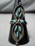 Impressive Vintage Zuni Native American Blue Gem Turquoise Sterling Silver Ring-Nativo Arts
