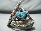 Native American Huge Dancing Mudhead Vintage Zuni Turquoise Sterling Silver Bracelet-Nativo Arts