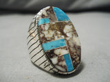 Huge Men's Navajo Turquoise Agate Sterling Silver Native American Ring-Nativo Arts