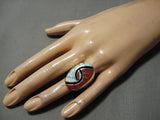 Huge Heavy Zuni Native American Opal Coral Sterling Silver Ring-Nativo Arts