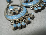 Best Vintage Zuni Native American Navajo Lapis Inlay Sterling Silver Chandelier Earrings Old-Nativo Arts