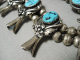 Authentic Vintage Native American Navajo Turquoise Sterling Silver Squash Blossom Necklace-Nativo Arts