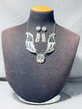 Intricately Hand Carved Vintage Native American Zuni Turquoise Sterling Silver Inlay Necklace-Nativo Arts