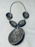 Huge Hand Tooled Vintage Native American Navajo Turquoise Sterling Silver Concho Necklace-Nativo Arts