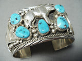 Wolf Of Art Native American Navajo Turquoise Sterling Silver Bracelet Cuff-Nativo Arts