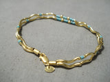 Solid 14k Gold Vintage Native American Turquoise Heishi Bracelet-Nativo Arts