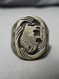 Tremendous Vintage Native American Navajo Hand Carved Buffalo Sterling Silver Naitve Ring-Nativo Arts