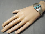 Striking Vintage Native American Navajo Carico Lake Turquoise Sterling Silver Bracelet Old-Nativo Arts