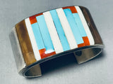 Long Turquoise Inlay Vintage Southwest Sterling Silver Bracelet Cuff-Nativo Arts