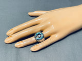 Eye-catching Native American Navajo Turquoise Diamond Sterling Silver Horseshoe Ring-Nativo Arts