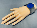 Monumental Vintage Domed Lapis Sterling Silver Bracelet Cuff-Nativo Arts