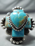 Rose Paxton Native American Navajo Royston Turquoise Heart Cross Sterling Silver Ring-Nativo Arts