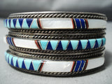 Detailed! Authentic Vintage Native American Navajo Zuni Turquosie Lapis Sterling Silver Bracelet-Nativo Arts