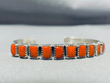 Marvelous Native American Navajo Coral Sterling Silver Bracelet Signed G. James-Nativo Arts